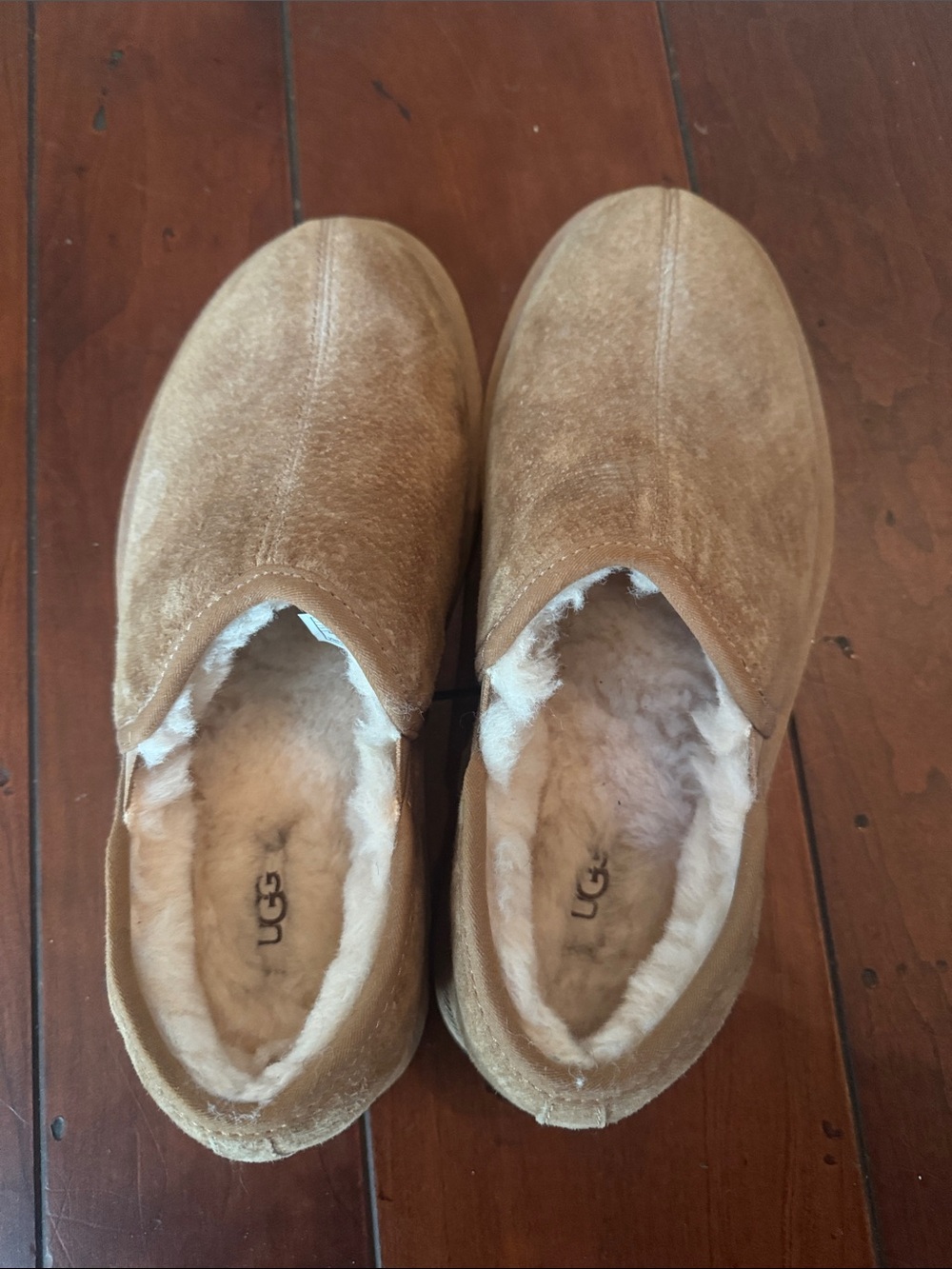 UGG Men's Tan Suede Slip-On Shearling Loafers